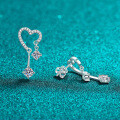 S925 Sterling Silver Moissanite Heart Tassel Earrings-0-0