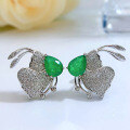 wholesale Silver new imitation emerald 6*8 bee earrings luxury micro-paved inlaid women's earrings-0-0