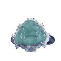 S925 Silver Adjustable Ring with Natural Blue Water Jadeite Buddha-0-3