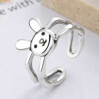 wholesale S925 Sterling Silver Chinese Zodiac Year of The Rabbit Double-Layer Hollow-Out Line Open Ring, Fresh and Sweet Cute Style-787FJ/approx. 4.2g Adjustable opening