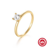 wholesale 925 Sterling Silver Classic Four-Prong Carat Solitaire Diamond Women's Engagement Wedding Ring-Gold No. 8