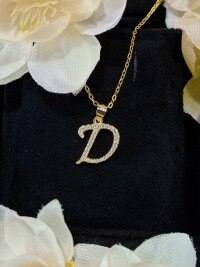 S925 Silver 18k Gold-Plated Moissanite Alphabet Pendant Necklace, DIY Gift.-D> Golden