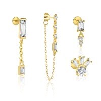 wholesale S925 Sterling Silver Geometric Square Earrings With Zirconia For Women, Fashionable And Luxurious Wholesale-Single four-piece set 925 silver