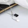wholesale S925 Sterling Silver Two-Tone Vintage Black Pendant Necklace, Minimalist Niche Design, Versatile Cold Tone Fashion for Women-0-3