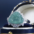 S925 Silver Adjustable Ring with Natural Blue Water Jadeite Buddha-0-0