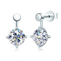 Sterling Silver Ear Hooks with Zircon and Pink Diamond, Clearance Sale with Free Shipping.-Model R [Clearance Sale - Free Shipping] Moissanite 2ct  925 Silver