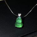 wholesale S925 Sterling Silver Natural Green Chalcedony Agate Gourd Pendant Necklace, Collarbone Chain, New Chinese Style Women's Design-0-0