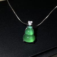 wholesale S925 Sterling Silver Natural Green Chalcedony Agate Gourd Pendant Necklace, Collarbone Chain, New Chinese Style Women's Design-Chalcedony Gourd-XL137>Copper