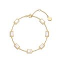 wholesale S925 Gold-Plated Sterling Silver Japanese Light Luxury Retro Rectangle Natural Mother-of-Pearl Bracelet for Women, Simple and Popular Wholesale-0-4