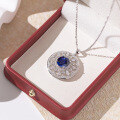 wholesale S925 Silver Cloud Tong Jewelry TikTok Hot Selling Lab-Created Blue Sapphire Fashion Round Pendant Necklace 10*10mm-0-2