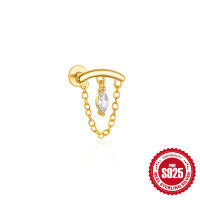 wholesale S925 Sterling Silver Tassel Flexible Marquise Zircon Ear Piercing-Single platinum #6