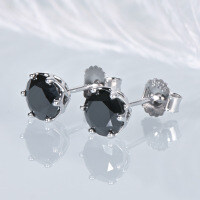 S925 Sterling Silver D-Color Moissanite Floral Six-Prong Stud Earrings-Black - 1 carat * 2 pieces  925 silver