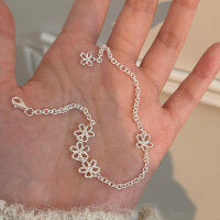 wholesale S925 Sterling Silver Korean-style Hollow-out Floral Bracelet for Women, Minimalist and Fashionable Sweet Best Friend Jewelry-Sterling silver