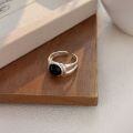 wholesale S925 Sterling Silver Black Agate Round Ring for Women, Japanese and Korean New Style Minimalist and Versatile Geometric Ring-0-6
