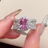 wholesale S925 sterling silver jewelry new style 6*8mm pink oval high-end lace fashion ring for women-R934 Pink Steel>No. 6