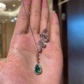 wholesale 18K Gold Plated High-End Emerald Necklace for Women, Luxury Fully Diamond-Cut Choker with Pear-Shaped Tourmaline Pendant Collarbone Chain-0-5