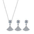 Sterling Silver High-end Korean-style Fan-shaped Moissanite Earrings and Necklace Set-0-3