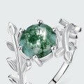 wholesale Amazon Cross-border Natural Watercolor Agate Index Finger Ring for Women, S925 Silver with Green Moss Stone Olive Branch Custom Ring-0-3
