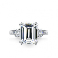 S925 Silver 4ct Emerald-Cut Moissanite Ring Women's Luxury Rectangular Prong Setting-Set with D-color moissanite (4 carats)  US No. 7