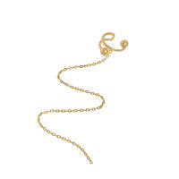 wholesale S925 Sterling Silver ET425 Korean Version Ins Niche Design Minimalist Versatile C-shaped Long Fringe Ear Clip for Non-Pierced Ears-18K gold [single] 925 silver