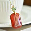 wholesale Gold-plated 925 silver with certificate, red jade pendant, cold enamel agate chalcedony plain plaque pendant for women-0-1