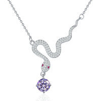 925 Sterling Silver 1ct Moissanite Snake Pendant Necklace, Cross-border New-1-carat purple moissanite