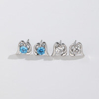 wholesale S925 Sterling Silver Fashion Mushroom Stud Earrings Women's Blue Zircon Heart-shaped Earrings Cross-border New Accessories-White Diamond Earrings>925 Silver