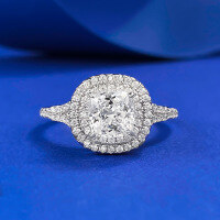 wholesale S925 Silver New 12ct Small Ice Cube Luxury Halo Cushion 6*6 White Diamond Ring-R1094 White Diamond>No. 9