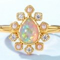 wholesale 10K Gold Plated Sterling Silver Women's Vintage Style Opal Ring, Japanese and Korean Light Luxury Jewelry Fashion Trend Wholesale-0-2