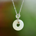 wholesale Wholesale of Metal Material Natural Jade Peace Ring Pendant Necklace for Women, Hanfu, Qipao, Literary and Retro Style Hetian Jade Jewelry-0-3