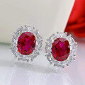 wholesale Sterling Silver New 7*9 Ruby Stud Earrings Simple and Elegant Jewelry Drop Shipping-0-1