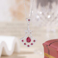 wholesale S925 sterling silver full-body simulated pigeon blood ruby and fully diamond-encrusted dress pendant necklace-0-0
