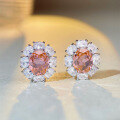 wholesale S925 Sterling Silver New Paparacha Earrings for Women with Pink Diamond Pink Gemstone Zircon Wholesale-0-1