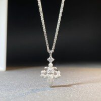 wholesale S925 Sterling Silver Set Matching Cross Bracelet Necklace Earrings Minimalist High-End Hand Brushed Silver Jewelry Wholesale-Necklace-XL321