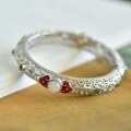 wholesale Sterling Silver with Certificate, Enamel Filigree Antique Auspicious Clouds Inlaid White Jade Ethnic Style Adjustable Bangle Bracelet-0-5