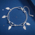 wholesale S925 Silver Wholesale Korean Fashion Double Layer Leaf Surface Geometric Chain Flower Bracelet for Women-0-1