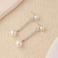 wholesale S925 Silver Elegant Pearl Silver Jewelry Long Zircon Shell Pearl Earrings for Women-0-0