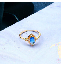 wholesale S925 Sterling Silver Retro Geometric Court-Style Blue-Green Quartz Ring for Women, Limited Edition Glass Set-Vintage Blue-Green Quartz Ring  Size 17