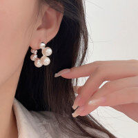 wholesale S925 Sterling Silver French Pearl Earrings for Women, Light Luxury, Niche, Advanced, Aloof Temperament, Little Chic Style, Hoop Earrings-Pure silver + Shijia pearls