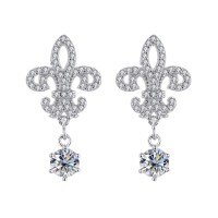 Sterling Silver Iris Flower Moissanite Earrings with Diamond Accents-【Super Sparkling Zircon】50 points + 50 points Earrings  925 Silver