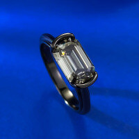 wholesale 925 Sterling Silver 6*9 Emerald Cut Black Gray Zircon Ring Vintage Minimalist Ring Band-R1015 Rectangular Black Ring  Size 6