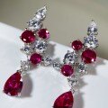 Sterling Silver Red Corundum Teardrop Earrings for Evening Banquet-0-0