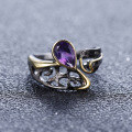 wholesale 925 Silver Designer Gemstone Inlaid Open Ring, Vintage Style High-End Amethyst Ring-0-0