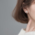 wholesale S925 silver Korean-style diamond-inlaid whale tail double-layer earrings for one ear piercing G7499-0-2