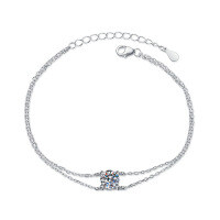 S925 Silver Double-Layer 1ct Moissanite Four-Prong Bracelet for Women-[Super Sparkling Zircon] 6.5mm Bracelet  925 Silver