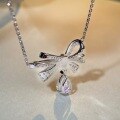 wholesale S925 Sterling Silver Full Diamond Bow Necklace for Women, HW Style Full Diamond Teardrop Chain Fashion Versatile Piece-0-2