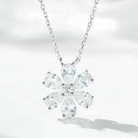 Sterling Silver Necklace with Flower Pendant and Zircon Chain-Six-flower white necklace  925 silver
