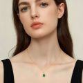 S925 Sterling Silver Emerald-Cut Green Gemstone Geometric Necklace for Women-0-2