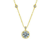 S925 Sterling Silver Moissanite Starry Sugar Chain Necklace-Necklace (gold)  1 carat moissanite