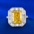 wholesale Metal: 925 Silver, New Style 4ct Rectangular Fancy Yellow Ice Flower Cut High-Carbon Diamond Versatile Ring-0-5